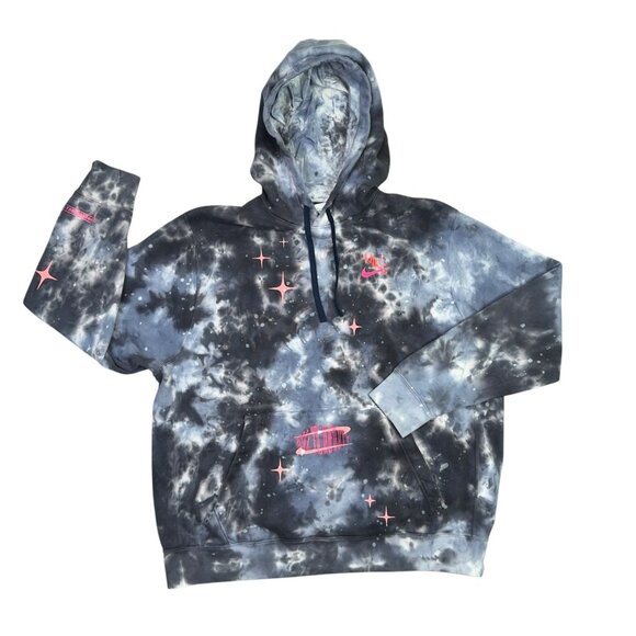 Nike Spacewave Hoodie Sweatshirt Mens XL Gray Tie Dye Splatter Pullover FB9042 - Picture 1 of 11